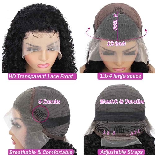 ZANPAL 13x4 Deep Wave Lace Front Wigs Human Hair Pre Plucked 180% Density 9A Glueless Wigs Human Hair Wet and Wavy Wigs for Women HD Transparent Deep Curly Lace Front Wigs Human Hair 22 Inch