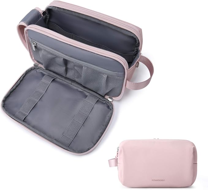 BAGSMART Toiletry Bag for Men, Travel Toiletry Organizer Dopp Kit Water-resistant Shaving Bag for Toiletries Accessories, Door Room Essentials,Pink-medium