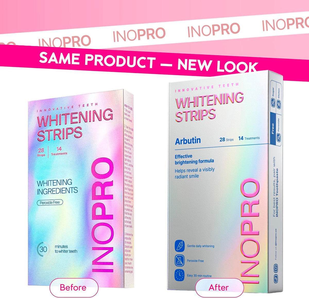 InoPro Teeth Whitening Strips 14 Treatments Kit - Enamel Safe Teeth Whitener, Peroxide-Free, Green White Strips for Teeth Whitening with Arbutin, Coconut Oil, Deep Stains Removal (28 Strips)