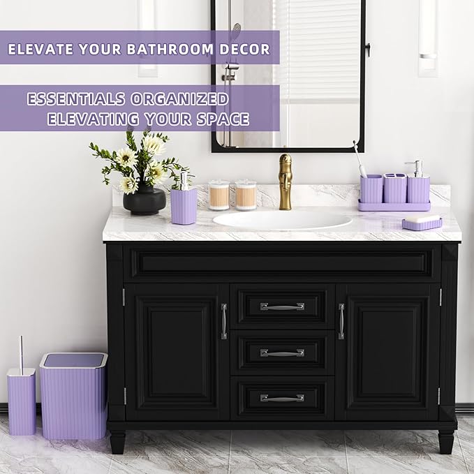 Bathroom Accessories Set - Gorgeous Purple Bathroom Set, 10PC Bathroom Accessory Set, Toilet Brush, Trash Can & Soap Dispenser