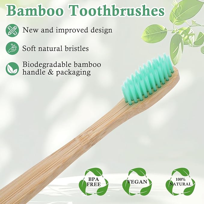 120 Pcs Bamboo Toothbrushes, Soft Bristle Toothbrush for Adults, Eco Friendly Natural Wooden Toothbrushes, Vegan Organic Bamboo Travel Tooth Brush, Individually Wrapped, 7 Inch 12 Color
