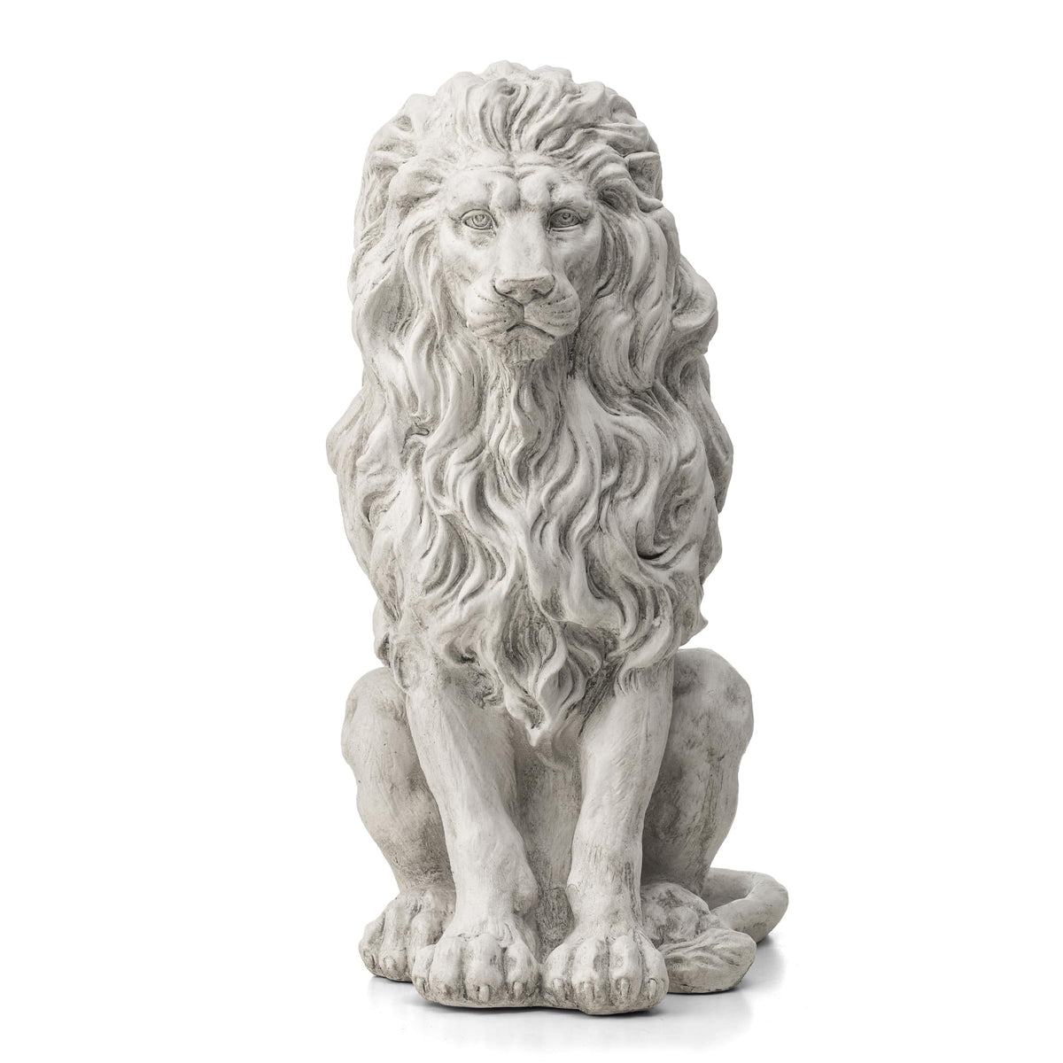 Glitzhome Guardian Sitting Lion Garden Statue MGO Outdoor Decoration, 20.75" H, White