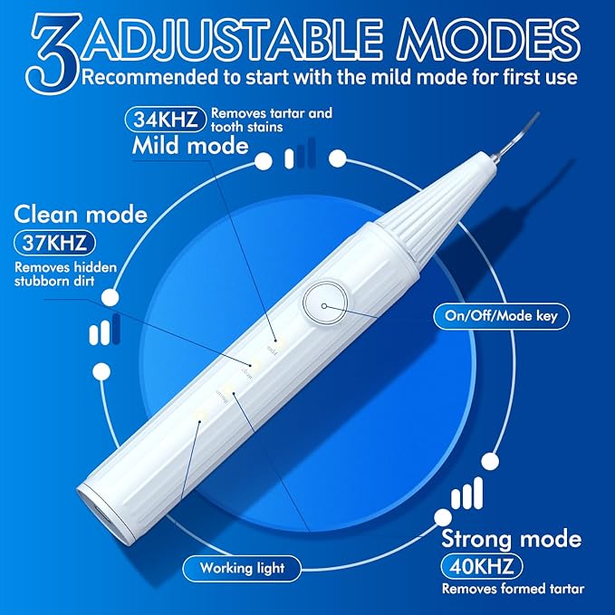 The Model 3003 Scaler Plaque Tartar Remover for Teeth Cleaning with 3 Modes and 5 Heads - Portable Cordless Dental Calculus Teeth Cleaner - Rechargeable Teeth Cleaning Tools Kit for Home, Travel