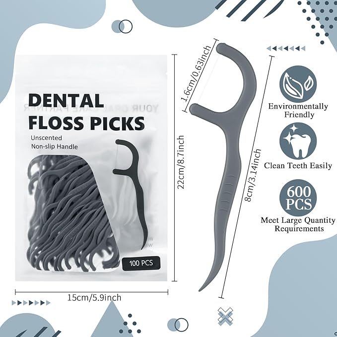 Baderke 200 Count Floss Picks Bulk Non Breakable Tooth Picks Flosser Dental Floss Sticks for Adults Teeth Cleaning Dental Flossers for Family Pack Travel(Grey)