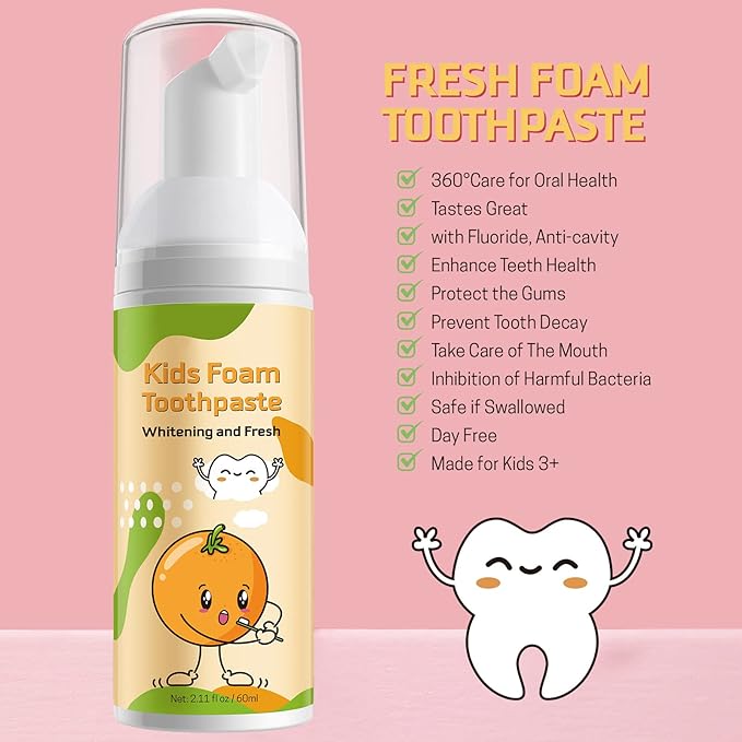 Foam Toothpaste Kids, Toddler Toothpaste with Low Fluoride, Mouthwash for Dental Care, Kids Toothpaste for U-Shape Electric Toothbrush