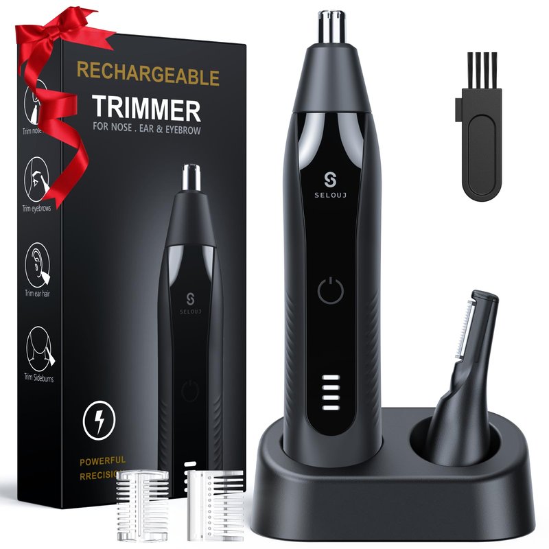 Selouj Ear and Nose Hair Trimmer for Men, 2026 Professional Painless USB Rechargeable Eyebrow & Facial Electric Hair Trimmer for Men Women, Powerful Motor, Dual Edge Blades, IPX7 Waterproof Easy Clean
