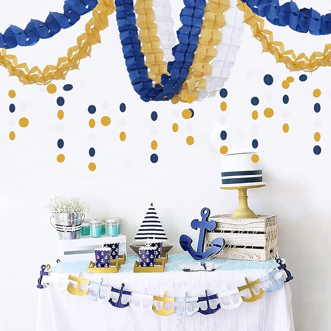 Navy-Blue White-Gold Party-Decorations Streamers Garland - 12pcs Royal Blue Graduation 2026 4-Leaf Paper Clover Streamer Men Boy Birthday Wedding Bridal Shower Flower Banners Fathers day Decor Ouruola