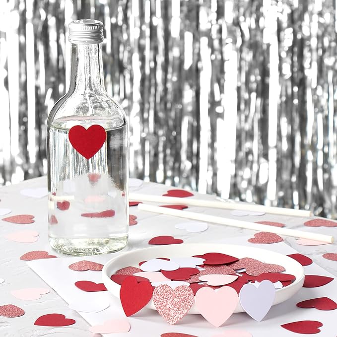 Rose-gold Pink Burgundy Valentines-Decorations Heart-Confetti - 300pcs Mohters Day Glitter Table Paper Confetti,Princess Tea Sweet 16 18 Birthday Decor Lasting Surprise