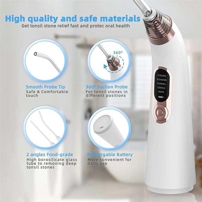 Oral Tools Tonsil Stone Removal Kit 10 in 1 Electronic Mouth Vacuum Oral Care with 5 Suction Modes Cleaner Dental Cleaning