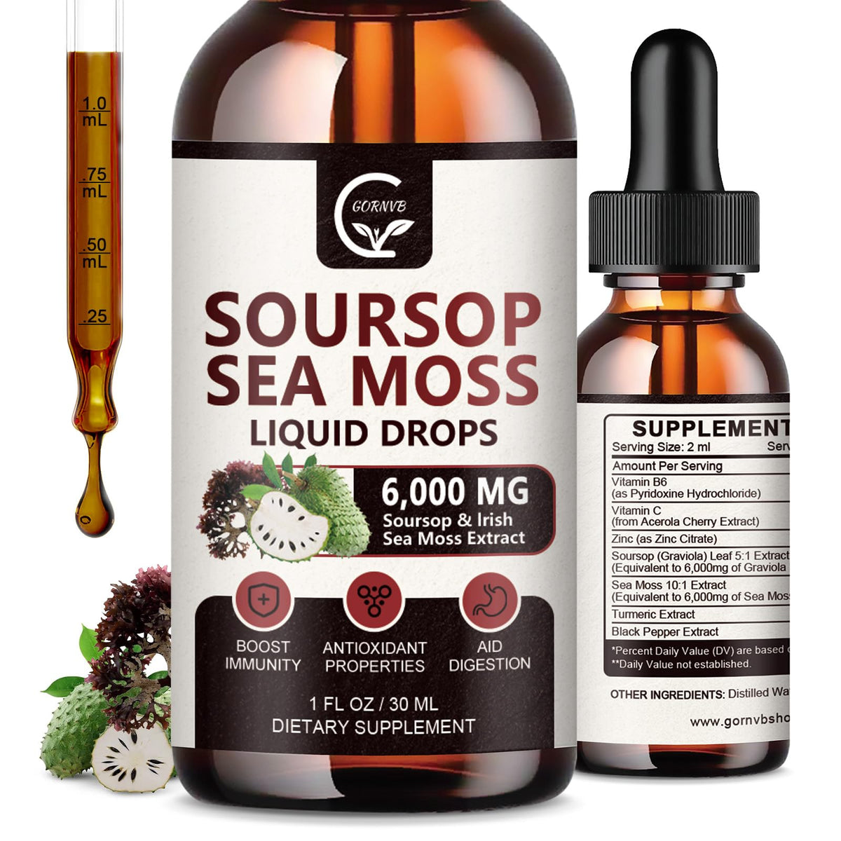 (2 Pack) Soursop Graviola Liquid Drop, Soursop Bitters Multivitamin Liquid with Sea Moss & Turmeric, 98% Absorption for Cell Support & Regeneration, Immune Boost and Liver, 1 Fl Oz