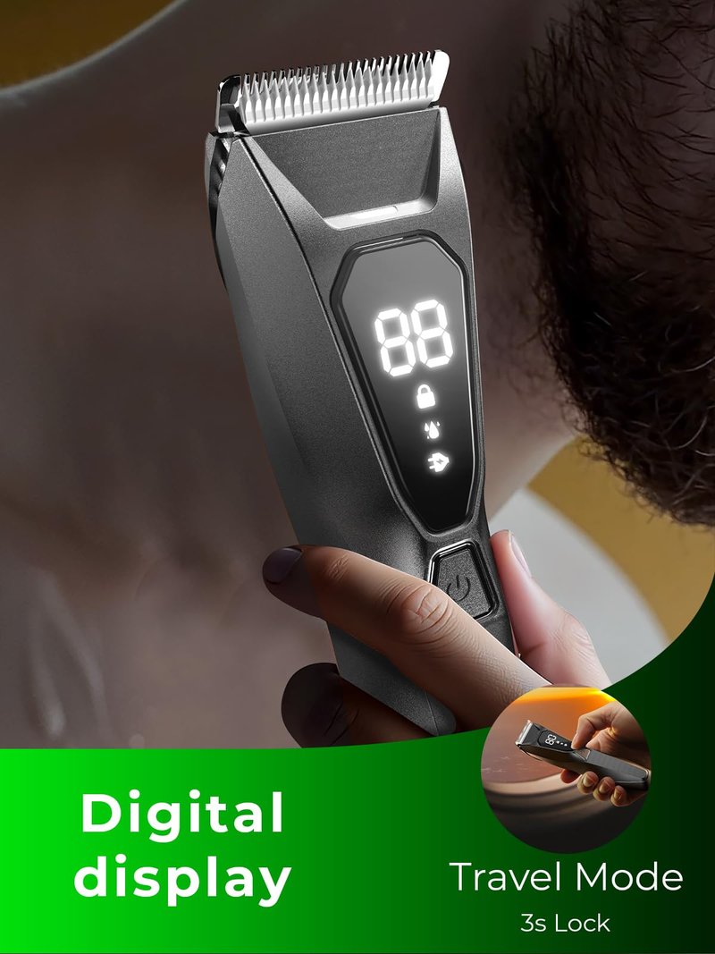 Lijecozy Body Hair & Pubic Hair Trimmer for Men - Electric Ball Shaver with LED Light & Display, Waterproof Wet/Dry Groomer Kit with Wireless Charging & 3 Combs, Ceramic Blade Technology