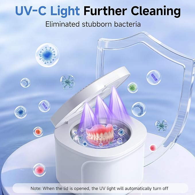 Ultrasonic Retainer Cleaner Machine, 45kHz Dental Cleaning Pod for Denture, Aligner, Nightguard, Mouth Guard, Toothbrush, Jewelry, with Digital Timer, 200ML & 4 Modes for All Dental Appliances