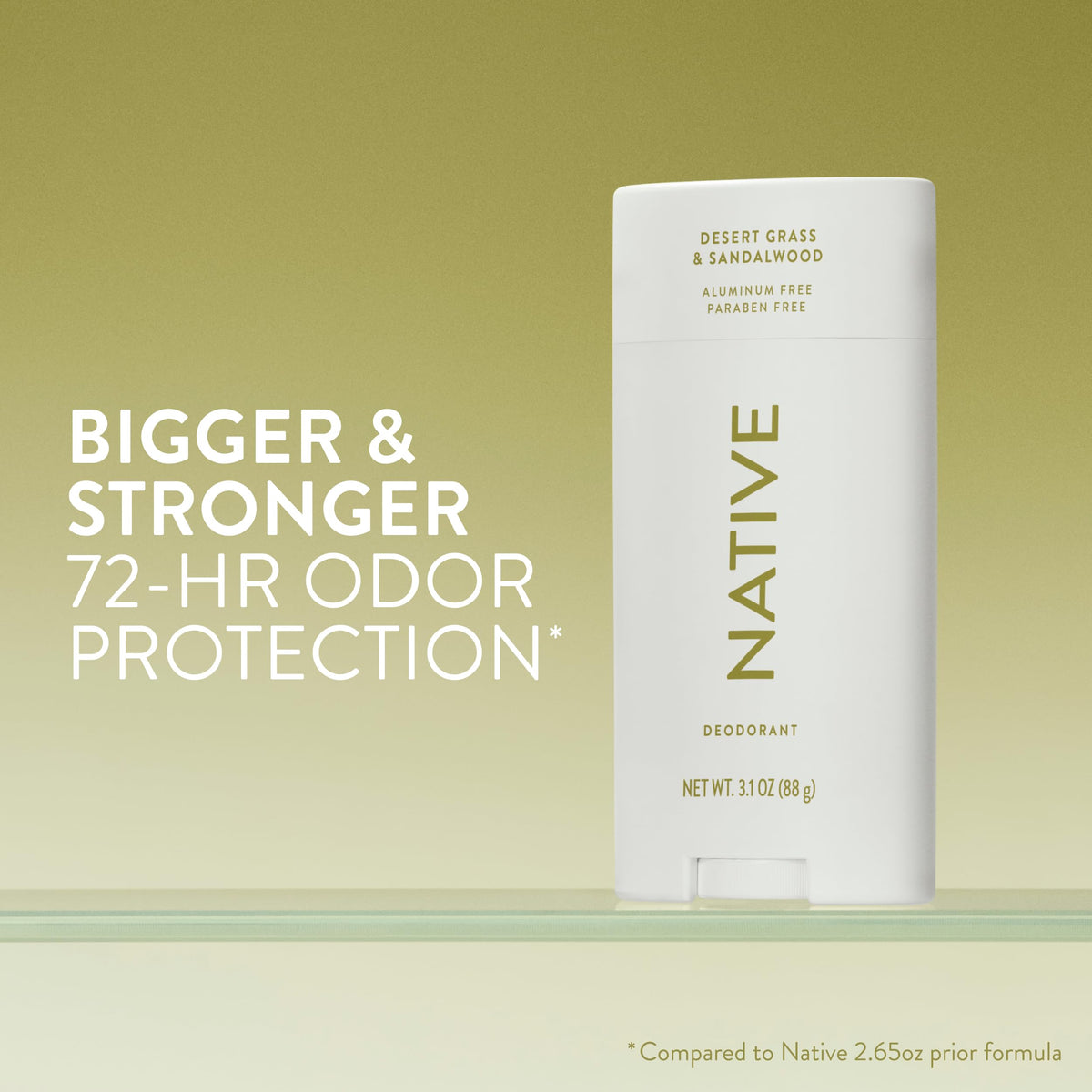 Native Aluminum Free Deodorant, Desert Grass & Sandalwood, Large Size Stick, 72 Hour Odor Control, for Women & Men, Contains Naturally Derived Ingredients, 3.1 oz