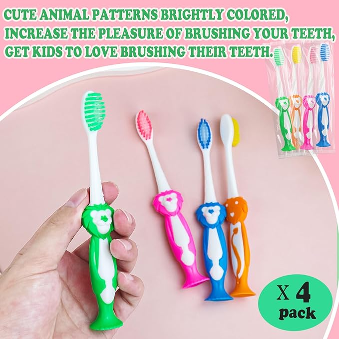 Disposable Toddler Toothbrushes - Pack of 120, Manual Suction Cup Bulk Kids Toothbrushes Individually Wrapped Animal Toothbrush for Home, School, Camp, Daycare, Travel