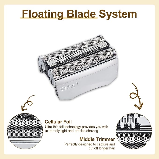 Series 7 70S Replacement Head Compatible with 795, 790cc, 7899cc, 720cc, 720s-4, 750, 760, 7383, 9565, 9585 Electric Shavers, Quick Clean, Wet/Dry Use, Compatible with Series 7 Electric Shavers