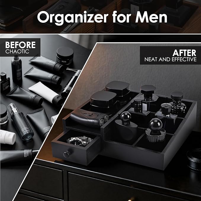 Organizer For Men,Bathroom Countertop Organizers,Perfume Organizer,Cologne Organizers,Bathroom Storage,Perfume Stand,Gifs For Men,Mens Valentines Day Gifts,Adjustable Partition(Black)