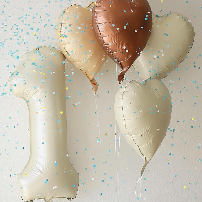 Number 1 Balloon Beige,40 Inch Large Cream Foil 1 Helium Balloons for Boys Girls Birthday Anniversary Decorations