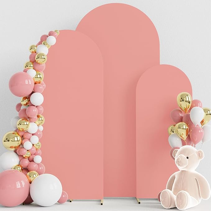Wokceer Set of 3 Wedding Arch Cover Spandex Fitted Wedding Arch Stand Covers for Round Top Chiara Arch Backdrop Stands Cover for Birthday Party Ceremony Banquet Decoration 4ft,5ft,6ft Dusty Rose