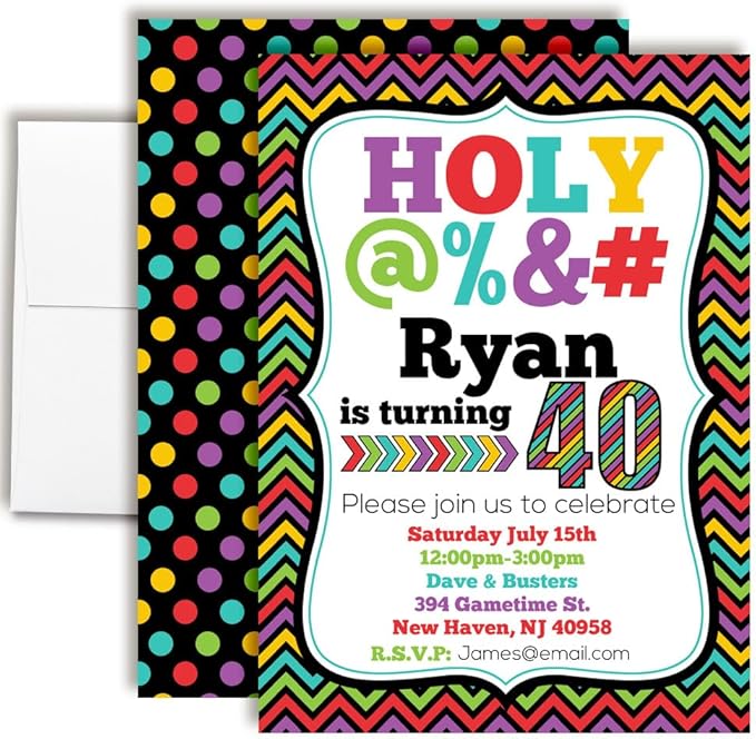 Custom Birthday Invitations 40th Birthday Invitation 50 5x7 Custom 40 Party Invitation Cards With Envelopes - Unique 40th Party Invitations Hilarious Holy &*$% Theme