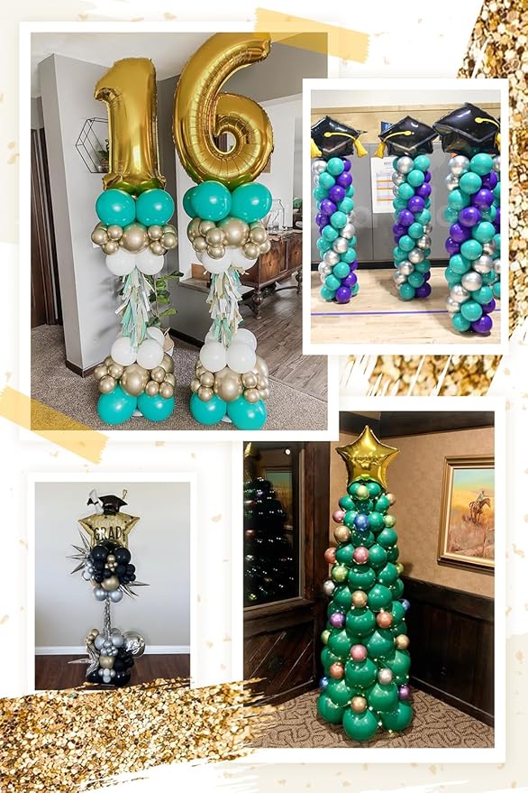 LANGXUN 2 Sets Adjustable 6ft DIY Balloon Column Stand Kits For Birthday Wedding Graduation Party Decorations, Christmas Balloon Decor