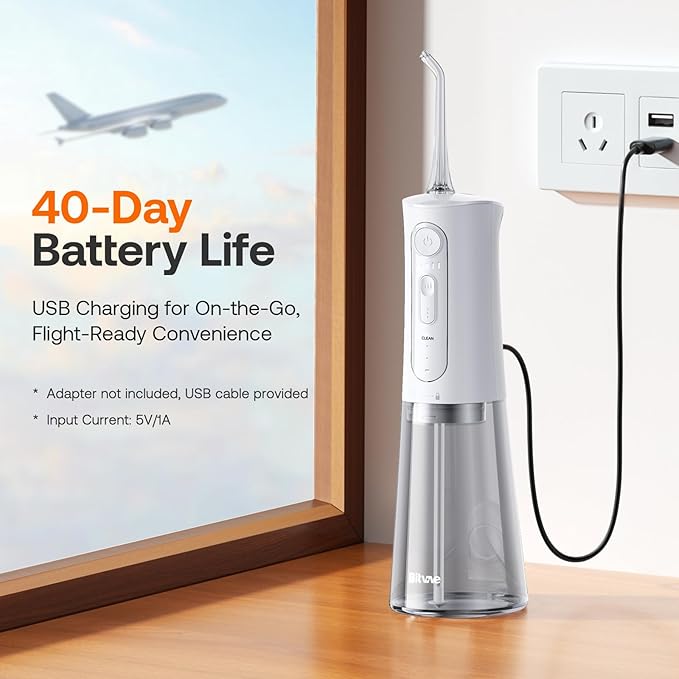 Bitvae Water Dental Flosser for Teeth, Rechargeable Water Teeth Cleaner Picks, 3 Modes 5 Intensities, IPX7 Waterproof, Oral Irrigator USB Cordless Water Dental Picks for Cleaning - Frost White