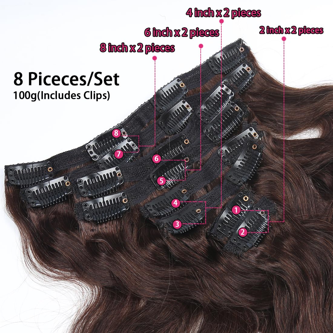 Clip in Hair Extensions Real Human Hair 16 Inch Remy Human Hair Extensions for Women Double Weft Seamless Clip ins Brazilian Body Wave Virgin Human Hair Extensions 8Pcs 100g 20 Clips Dark Brown