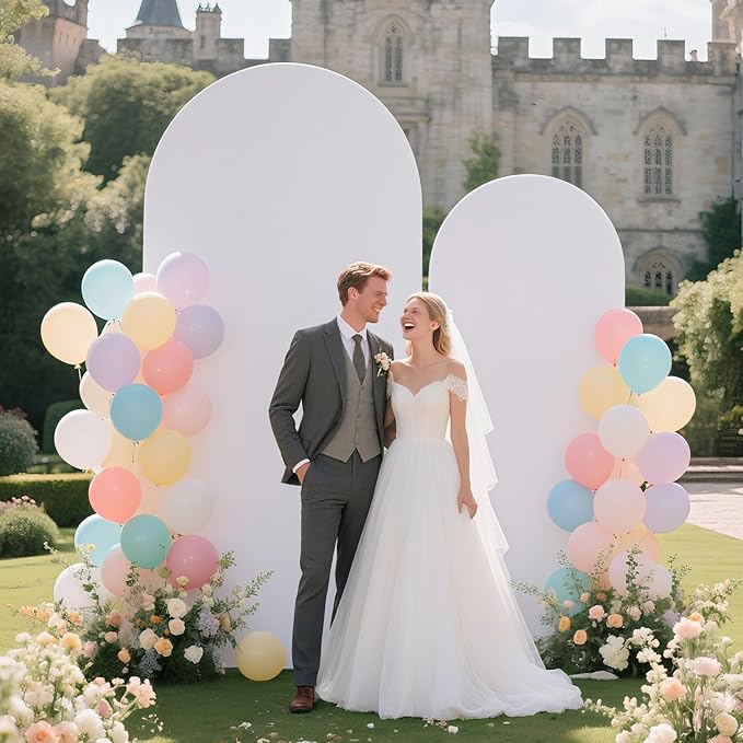 Ledido Wedding Arch Backdrop Cover 6FT 7.2FT Arch Covers 2Set Fitted Stretchy Spandex Round Top Stand Backdrop Cover for Wedding Banquet Ceremony Birthday Party Baby Shower Event Decoration,White