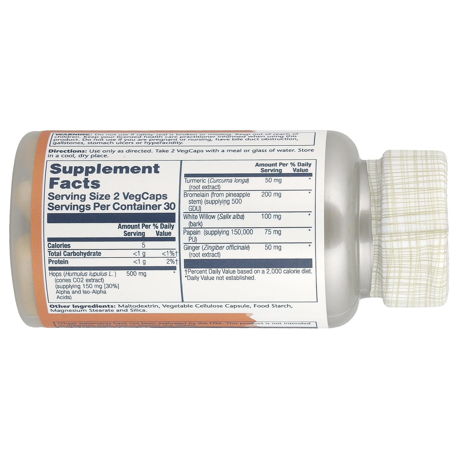 SOLARAY IbuActin Extra Strength | Herbal Pain Support Supplement | White Willow Bark, Bromelain, Turmeric & Ginger | Daytime Joint & Muscle Comfort | 60 VegCaps