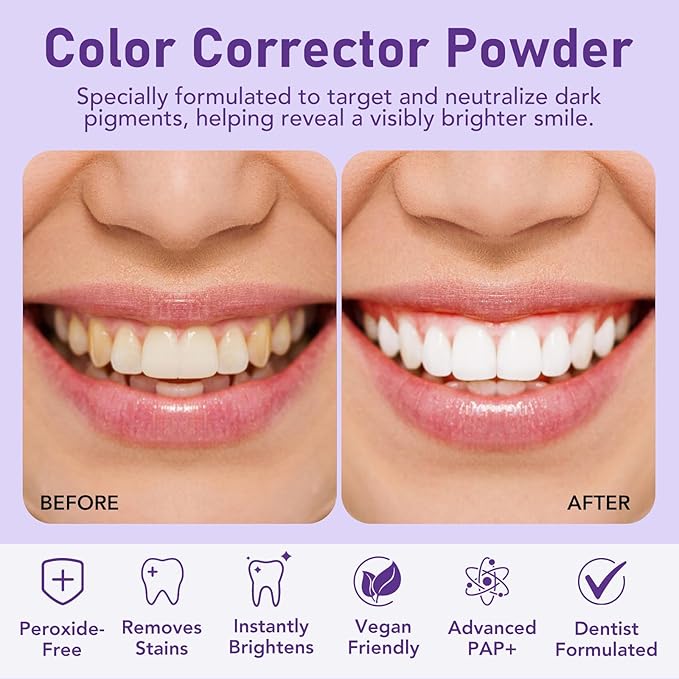 Teeth Whitening Powder, Teeth Whitening, Whitening Toothpaste Power, Removes Stains, No Sensitivity, Breath Freshener, Mint Flavor Purple Brightening Powder 30g