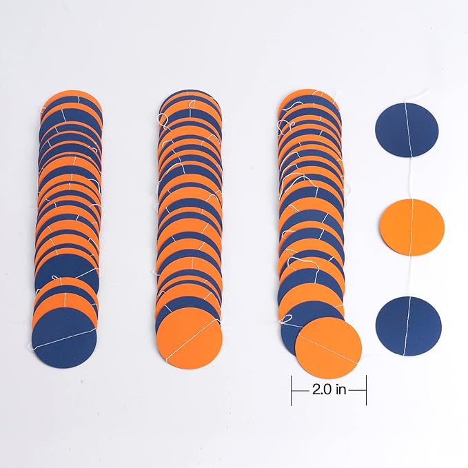 WEVEN Orange Blue Paper Garland Party Decorations Circle Dot Backdrop Party Banner Streamers, 30 Feet