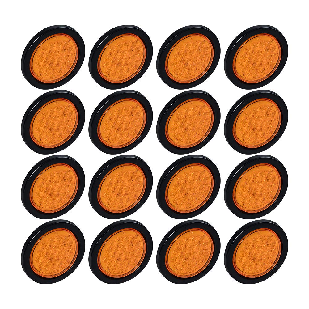 (Pack of 16X) 24-LED Amber 4 Inch Round Turn Signal Tail Light Parking Lamps w/Grommet Wiring Plug Waterproof