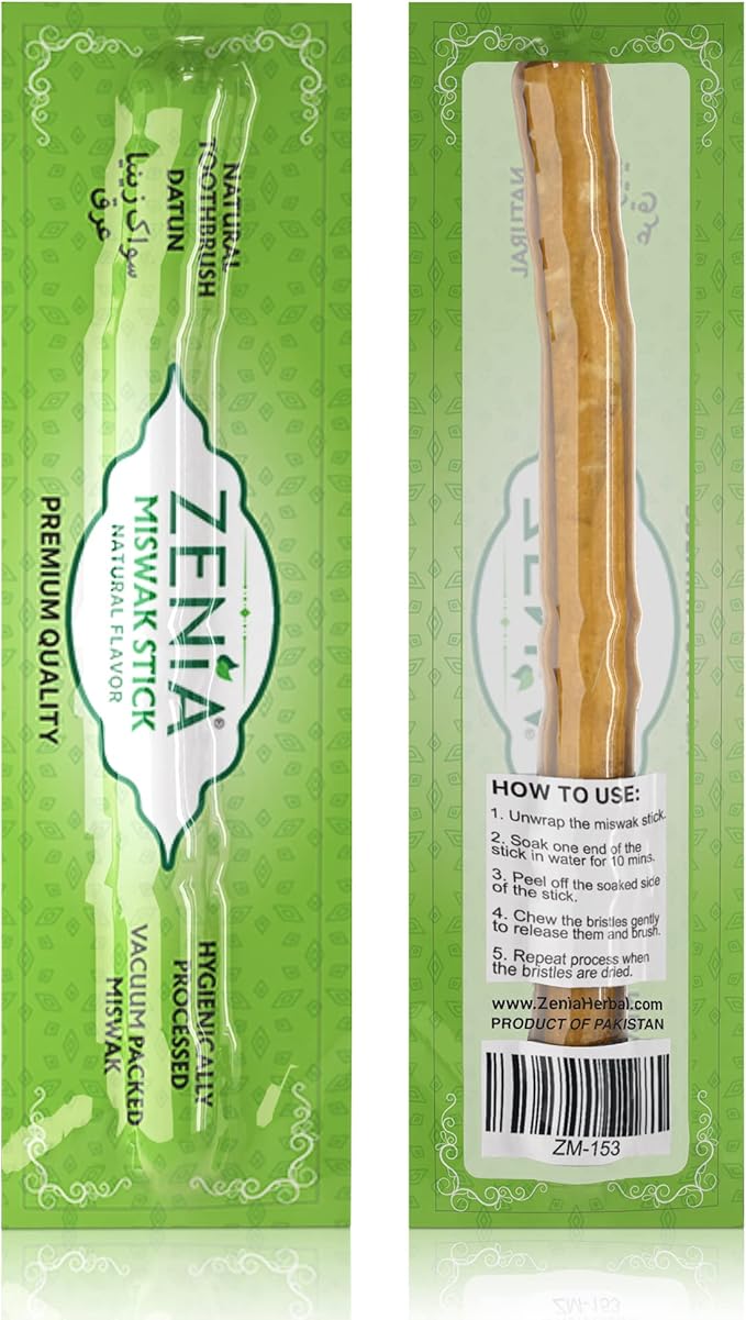 Zenia Sewak Natural Miswak Toothbrush - Vacuum Sealed Natural Flavor Traditional Peelu Toothbrush Stick - for Healthy Gums, Teeth, and Fresher Breath (Pack of 12)