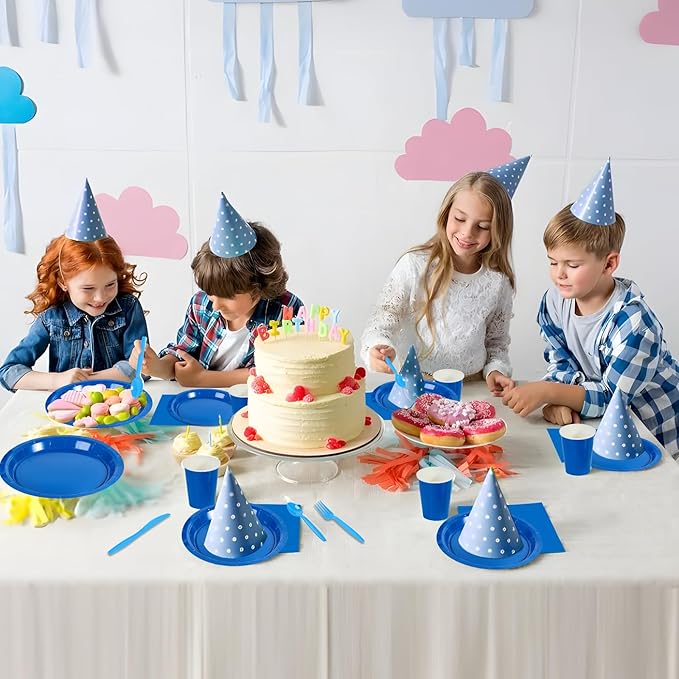 Ottin 169PCS Roayl Blue Party Supplies for 24 Guests – Disposable Paper Plates, Napkins, Cups, Forks, Knives, Spoons & Tablecloth for Birthday, Wedding, Halloween, Thanksgiving, Christmas, New Year