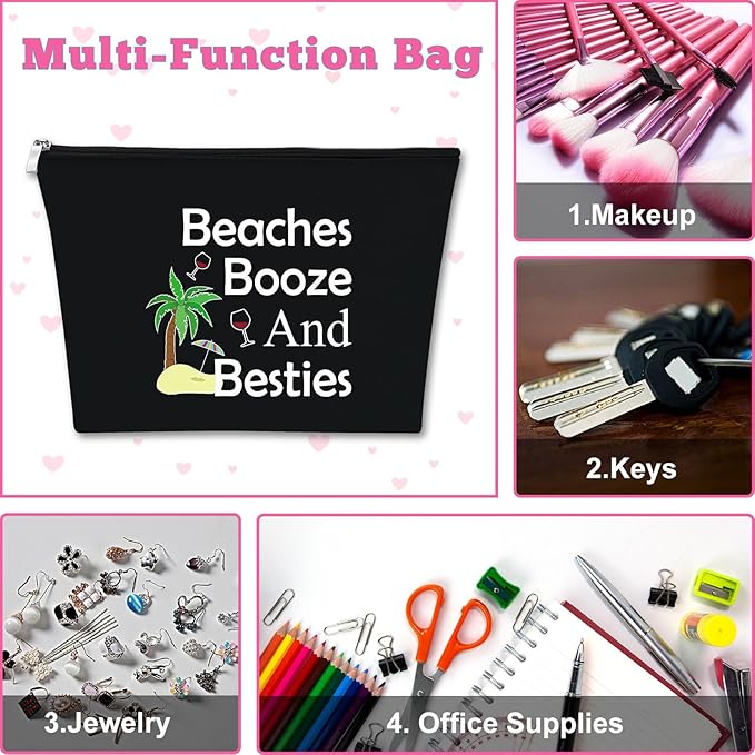 Mxrymvu Beach Gifts for Women Friends Makeup Bag Beach Lover Gifts Funny Vacation Themed Cosmetic Bag for Women Besties Birthday Christmas Graduation Present Travel Pouch（Black）