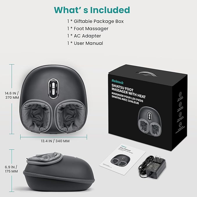 Nekteck Shiatsu Foot Massager with Heat [2026 Upgraded], FSA Eligible Deep Kneading Therapy Air Compression, HSA Feet Massage for Plantar Fasciitis, Improve Blood Circulation Foot Wellness Pain Relief