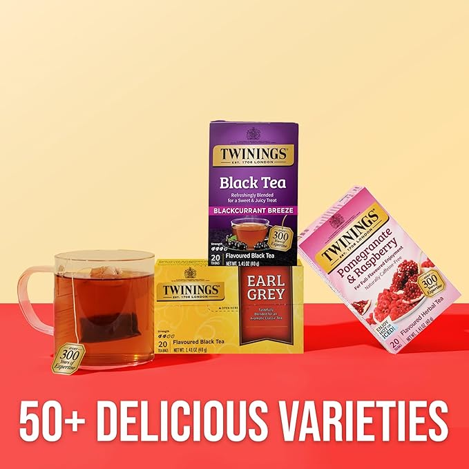 Twinings Blackcurrant Breeze Black Tea Individually Wrapped Bags, 20 Count (Pack of 1), Sweet, Tangy Taste, Caffeinated, Enjoy Hot or Iced, 20 Teabags