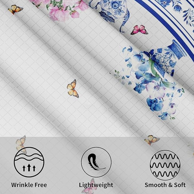 Spring Summer Round Tablecloth Blue Vase Floral Circle Table Cloth 60 Inch Chinoiserie Farmhouse Table Cover Washable Polyester Indoor Decorations for Home Kitchen Dinning Party