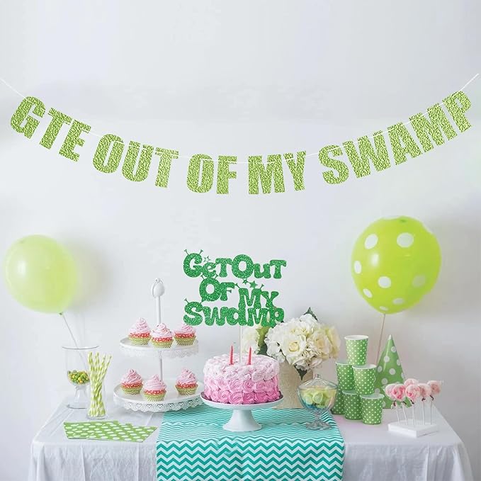 Pre-Strung Party Decorations Set Get out of my Swamp Bunting Banner Green Glitter Birthday Funny Housewarming Party Decor