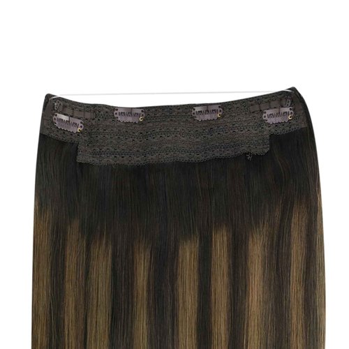 Ugeat Wire Hair Extensions Human Hair Brown Remy Invisible Wire Hair Extensions Balayage Dark Brown Mix Chestnut Brown Real Human Hair Extensions for Women Silky Straight 80g 18 Inch