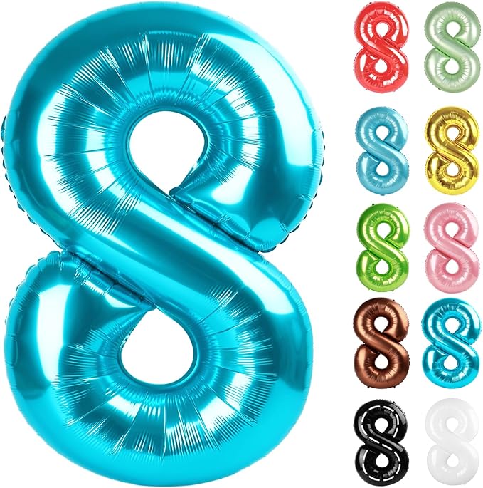 Light Blue Number 8 Balloon 40 Inch, 8 Balloon Number, 8th Birthday Decorations, Light Blue Party Supplies for Boys Girls