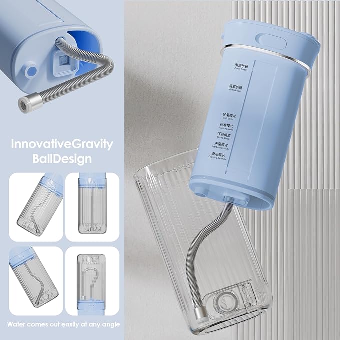 Portable Eco-Friendly Water Flosser 225ML Long-Lasting Endurance Travel Oral Irrigator for Gum Care/Implants/Braces (Blue)