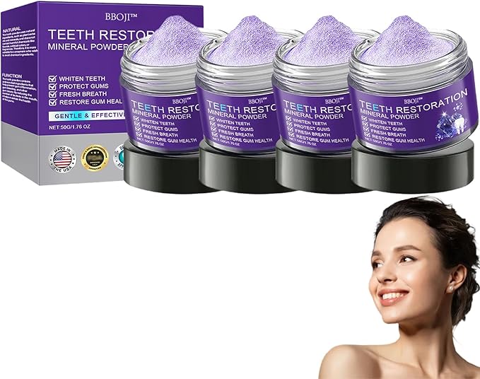 BBOJI Teeth Restoration Mineral Powder, Tooth Restoration Powder, Natural Teeth Restoration Powder-50g, Professional Oral Care, Protect Gums and Freshen Breat (4 Bottle)