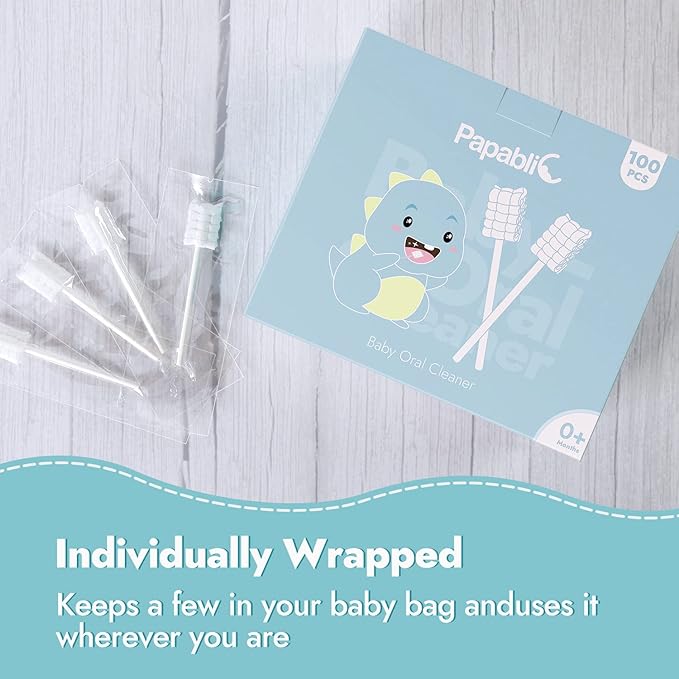 Papablic Baby Tongue Cleaner, Baby Oral Cleaner, Disposable Infant Mouth Cleaner Newborn, Upgrade Gum Cleaner with Paper Handle or Infants Ages 0-2 Years, 100 Pack