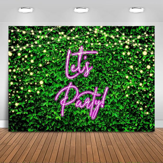 Mocsicka Let's Party Backdrop Greeny Glitter Lights Happy Birthday Background Let's Party Kids Chirldren Birthday Party Supplies Photo Booth Props (7x5ft)