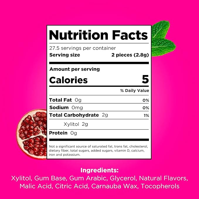 PUR Gum | Aspartame Free Chewing Gum | 100% Xylitol | Natural Pomegranate Mint Flavored Gum, 55 Pieces (Pack of 12)