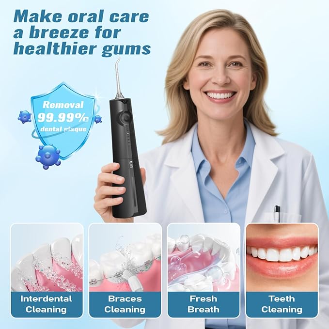 Water Flosser Pick for Teeth & Braces, 300ML Cordless Power Dental Flossers with 8 Jet Tips, Oral Irrigator 5 Pressure, IPX7 Waterproof, Portable for Home Travel