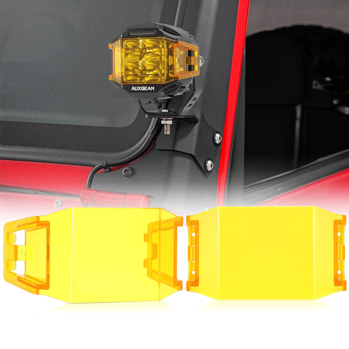 Auxbeam 4 Inch Amber LED Pods Covers, V-MAX Series Side Shooter Polycarbonate Protective Covers, Offroad Driving Work Lens Mask