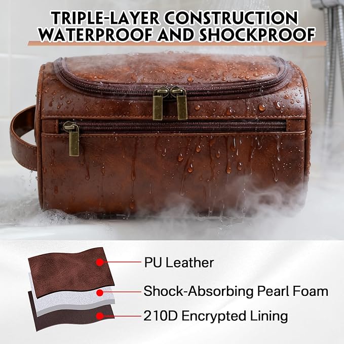 HDSD Personalized Toiletry Bag for Men,Engraved Name/Logo for Husband, Boyfriend, Dad, Wedding, Anniversary, Gift (Reddish Brown)
