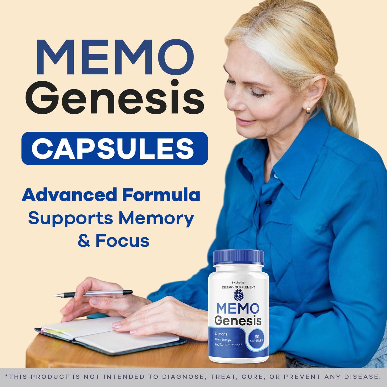 (2 Pack) Memo Genesis Capsules - Original MemoGenesis Brain Health Daily Support Pills Natural Advanced Formula Cognitive Health & Function to Help Maintain Clarity Focus, 120 Capsules for 2 Months