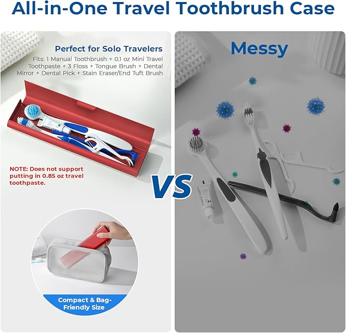 Wider Aluminum Toothbrush Travel Case, Portable Travel Toothbrush Holder, Durable Manual Toothbrush Box Container for Traveling, Bathroom, Camping, Business Trip-Not for 0.85oz Toothpaste, Red